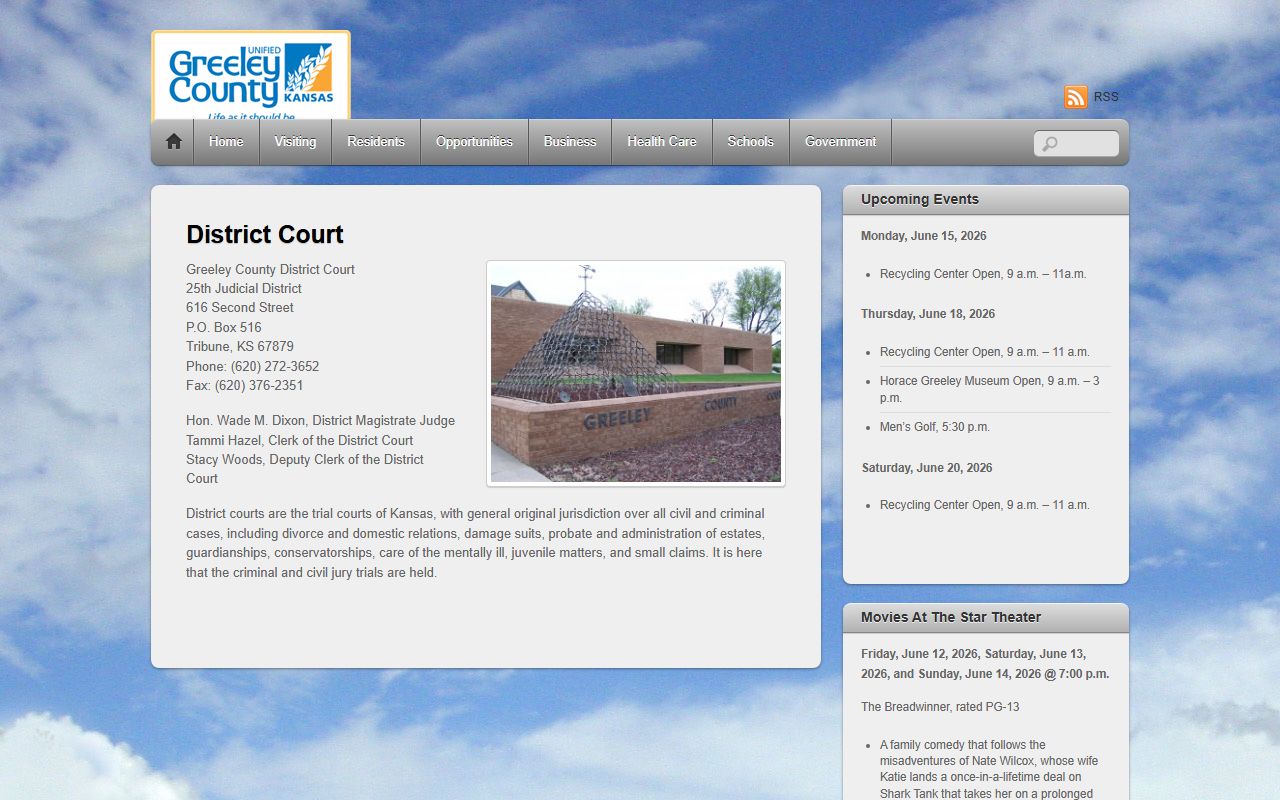 Greeley County court records district court contact page