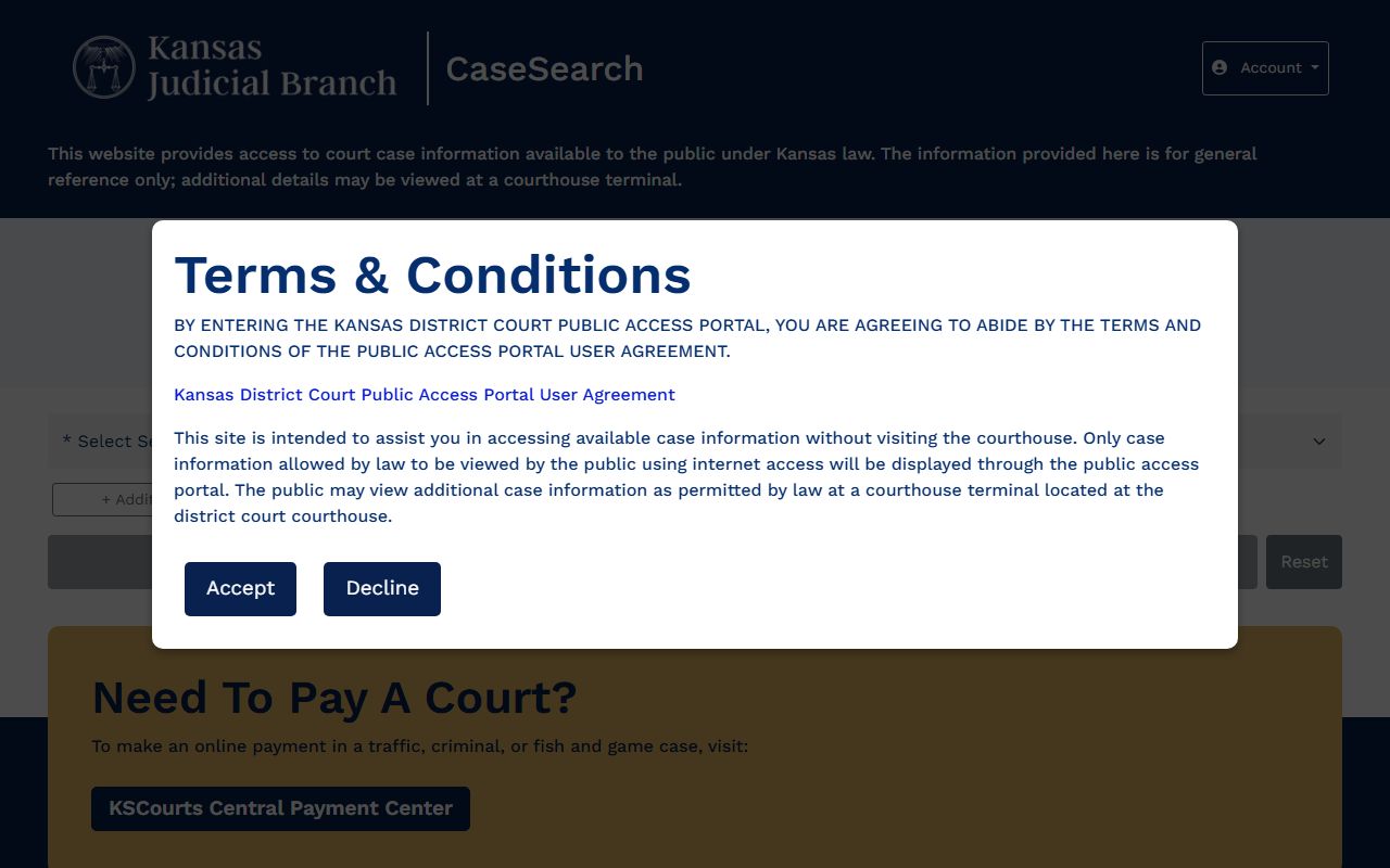 Kansas CaseSearch portal for Greeley County court records after arrest